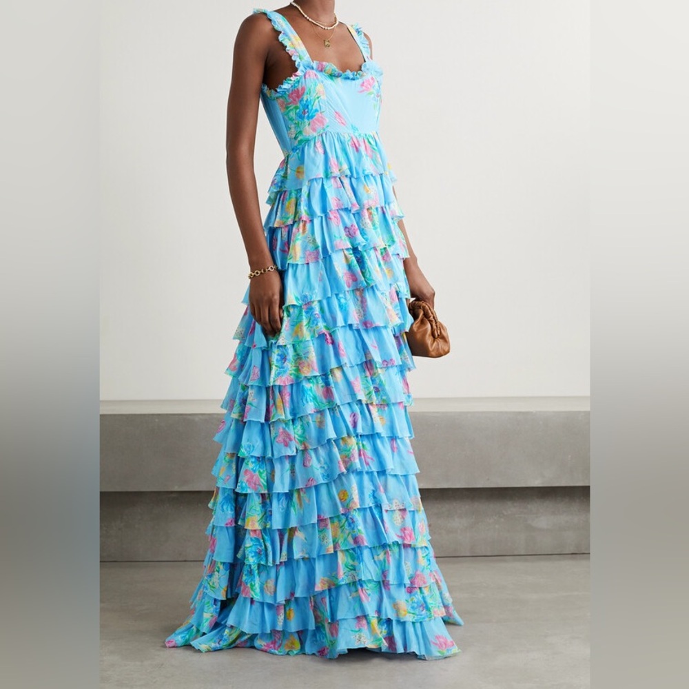 LoveShackFancy Idra Tiered Floral-print Voile Maxi Dress - 6